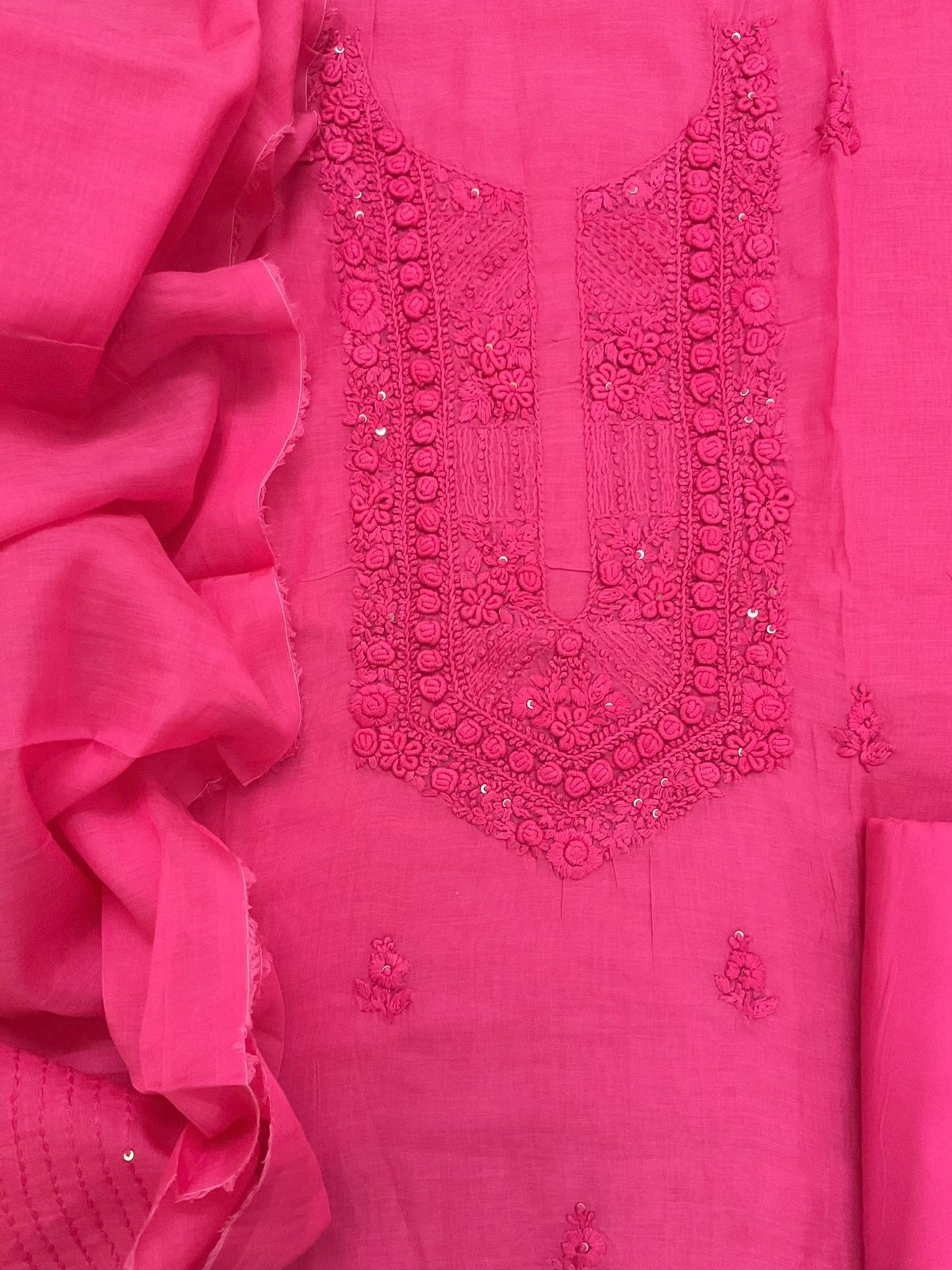 Pure Chanderi Embroidered Suit - Pink