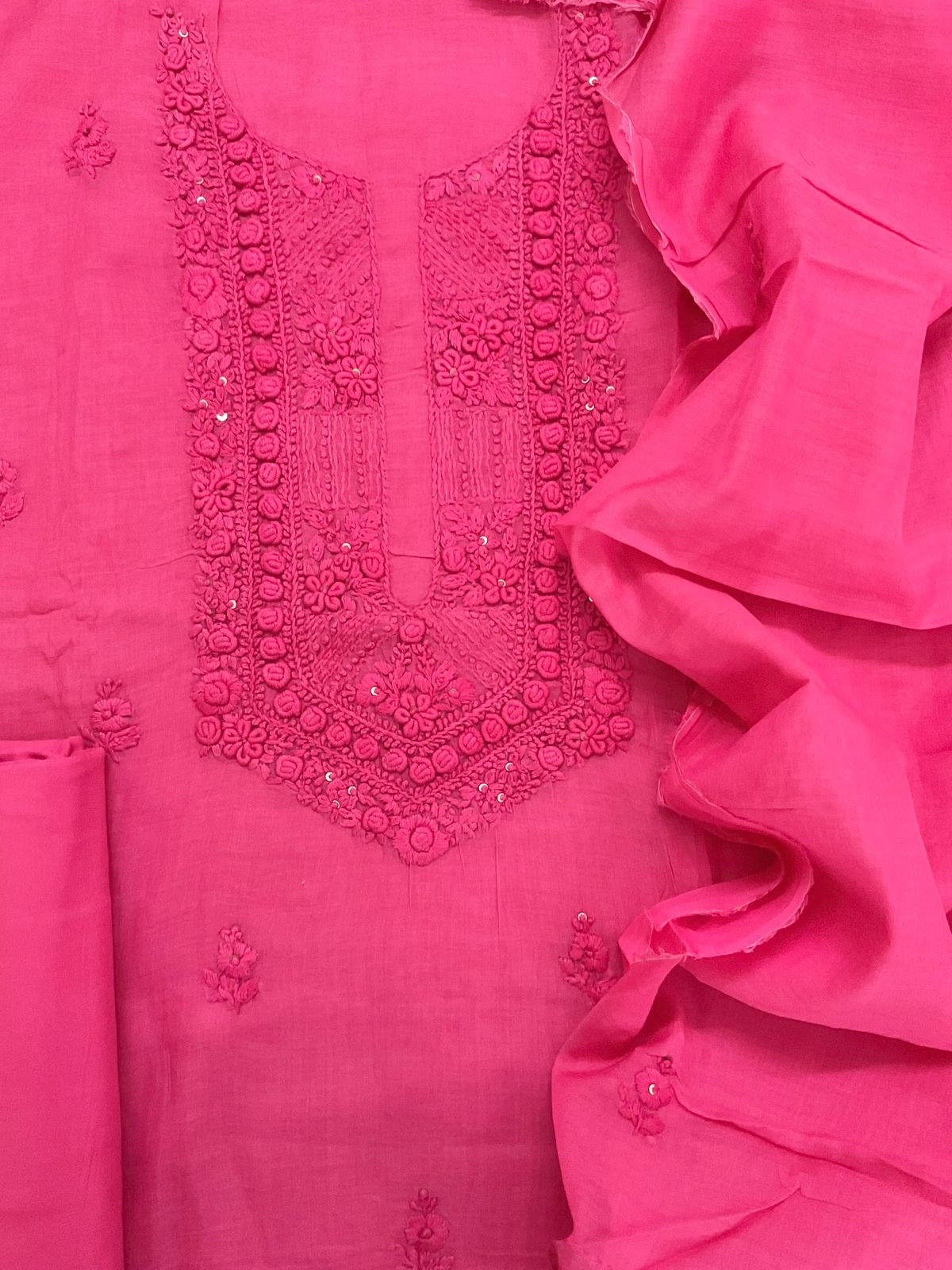 Pure Chanderi Embroidered Suit - Pink
