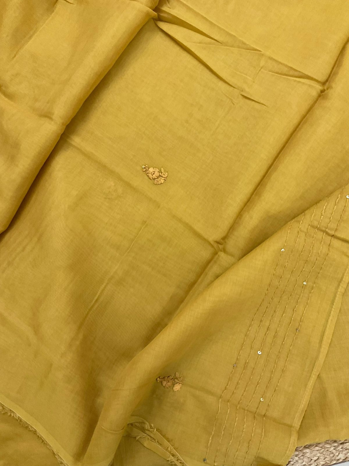Pure Chanderi Embroidered Suit - Mustard