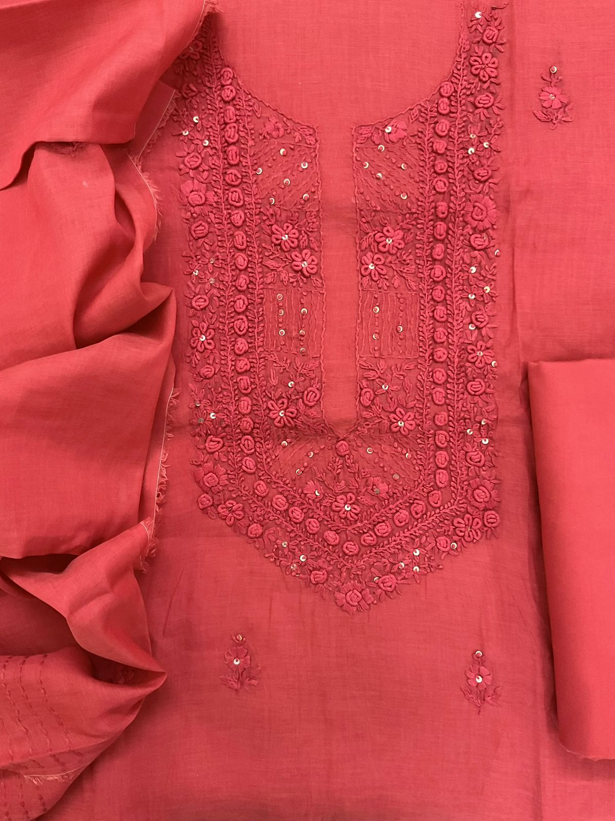 Pure Chanderi Embroidered Suit - Red