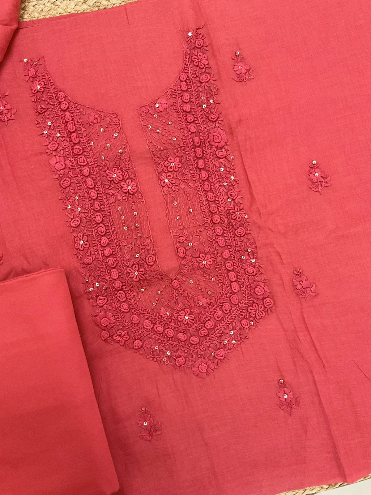 Pure Chanderi Embroidered Suit - Red