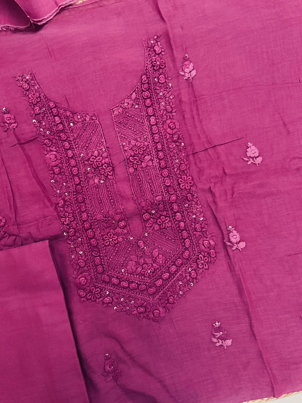 Pure Chanderi Embroidered Suit - Wine