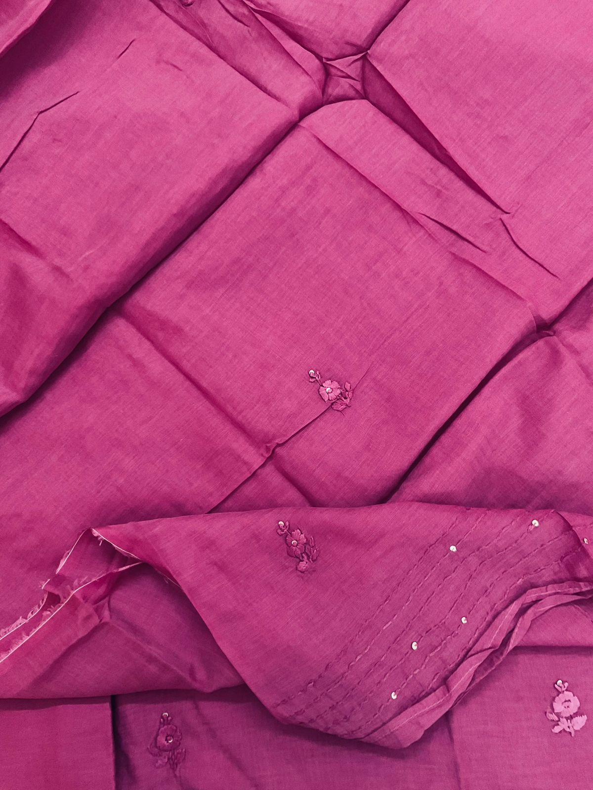 Pure Chanderi Embroidered Suit - Wine