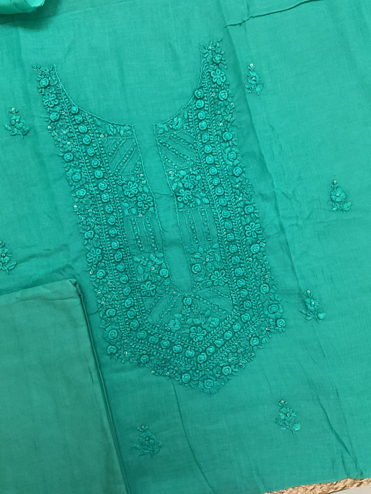 Pure Chanderi Embroidered Suit - Green