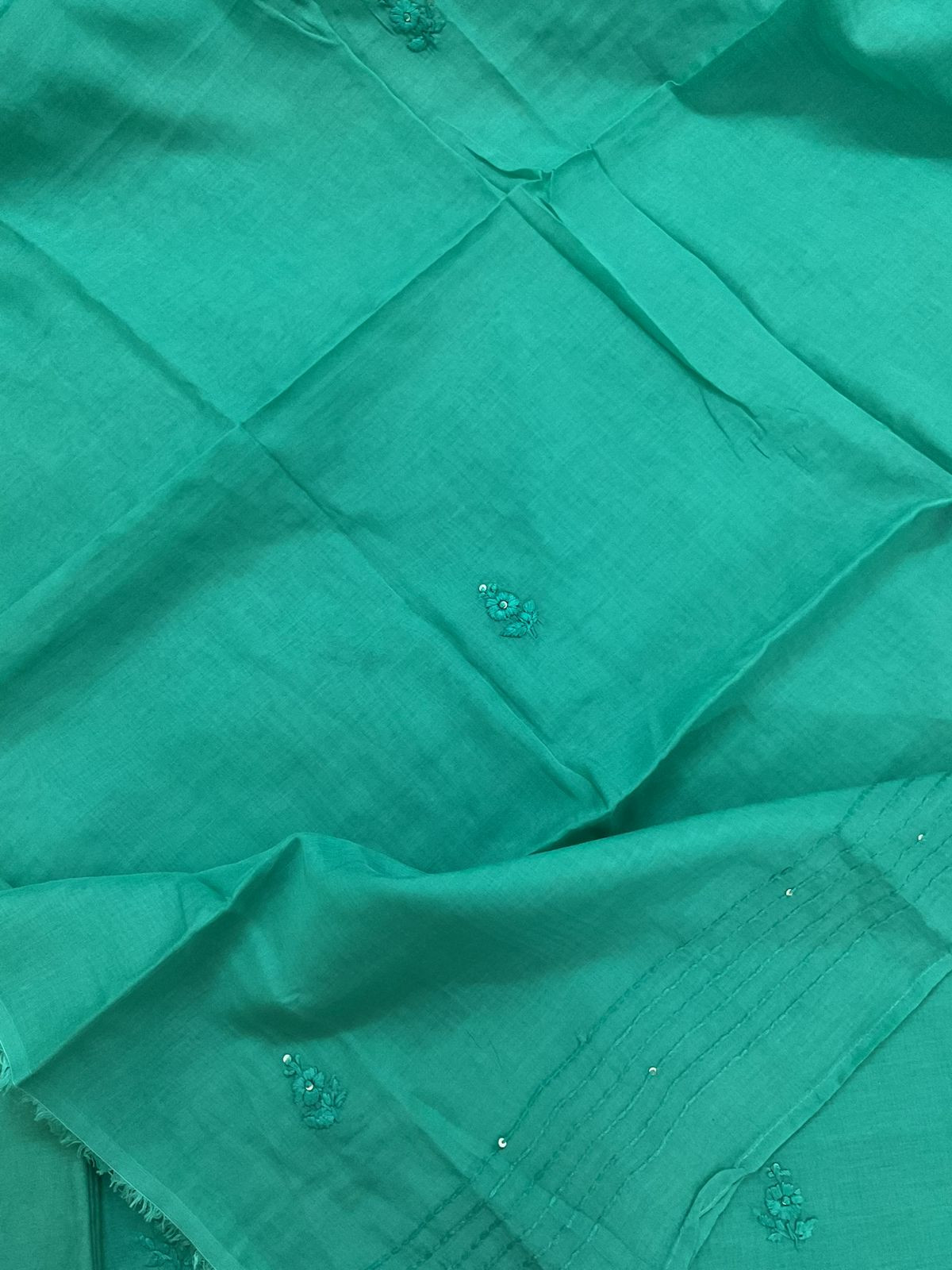 Pure Chanderi Embroidered Suit - Green