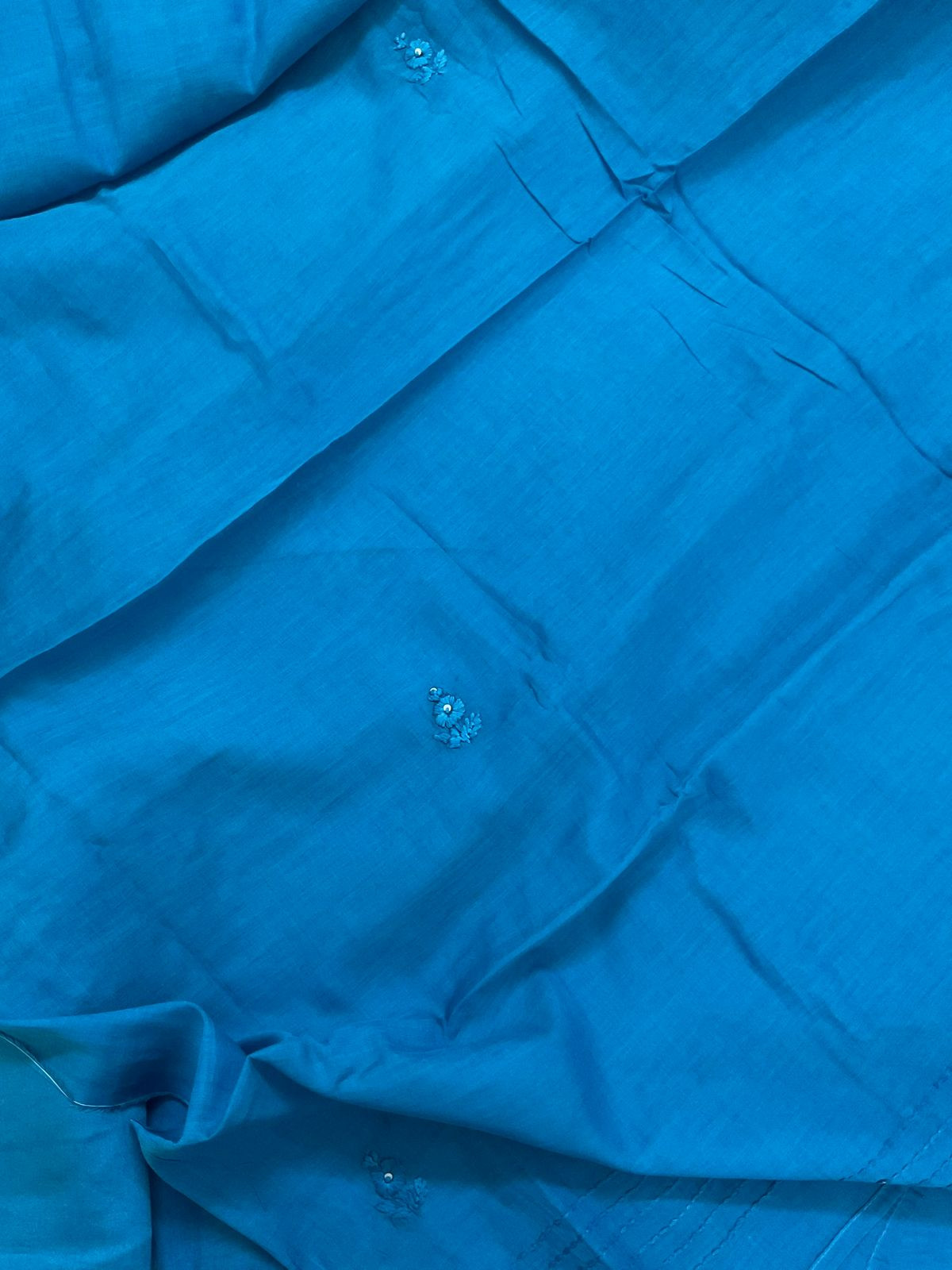 Pure Chanderi Embroidered Suit - Blue