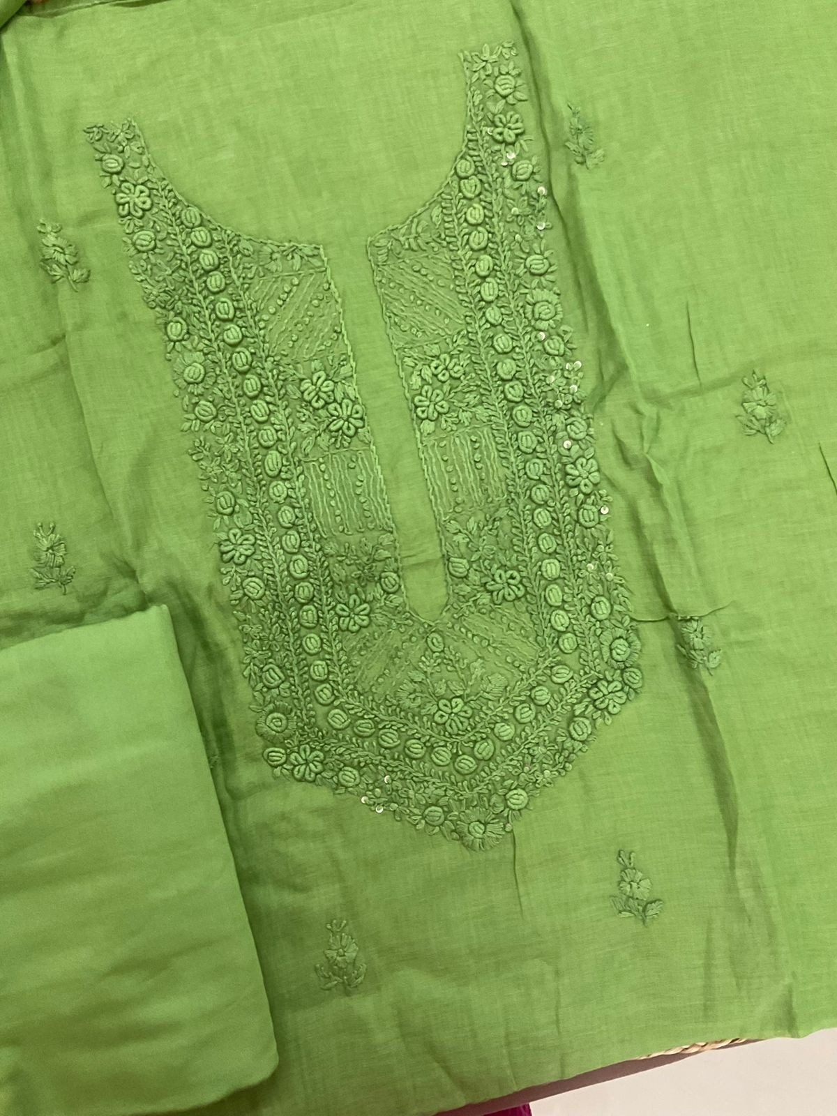 Pure Chanderi Embroidered Suit - Green