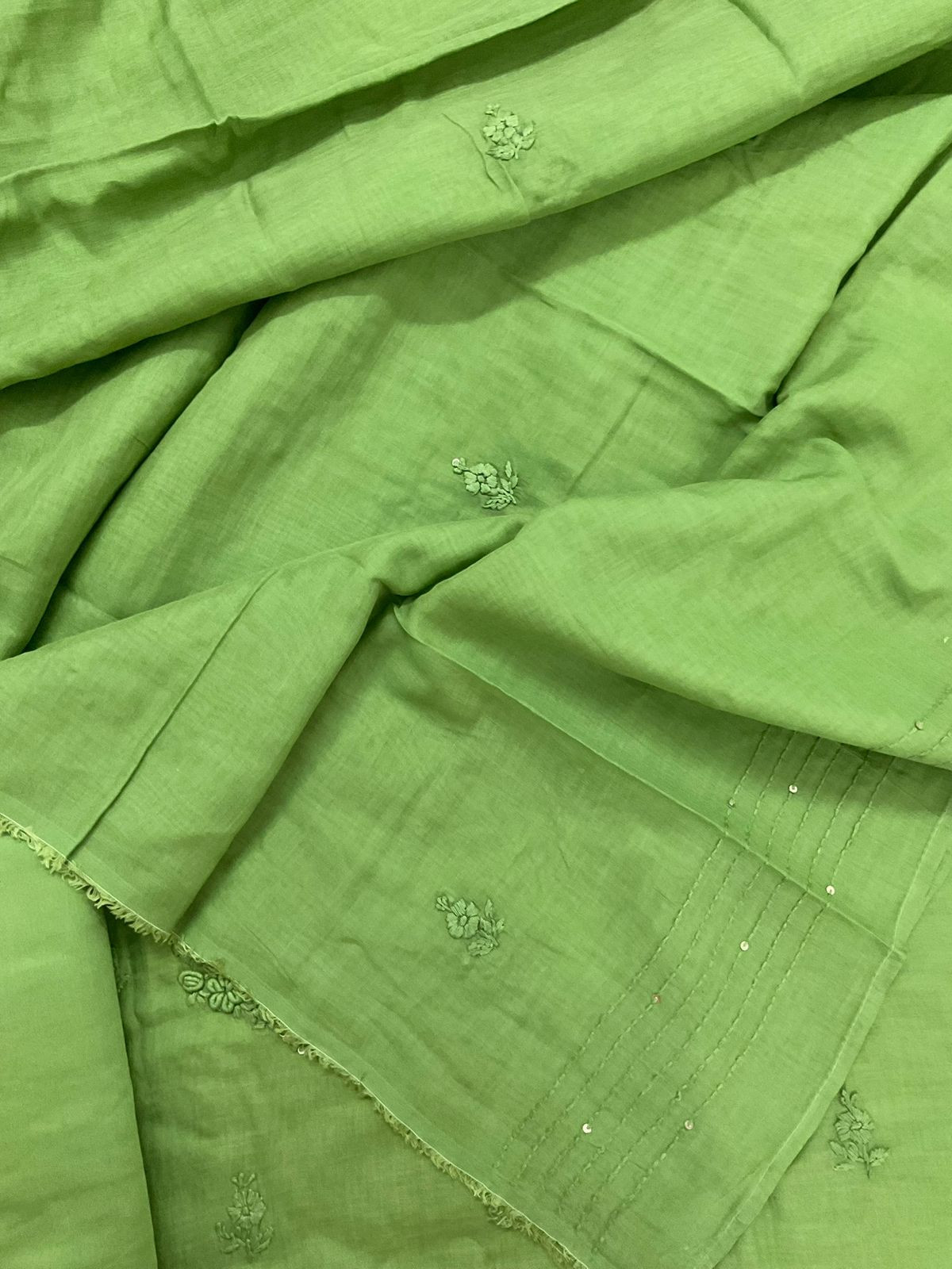 Pure Chanderi Embroidered Suit - Green