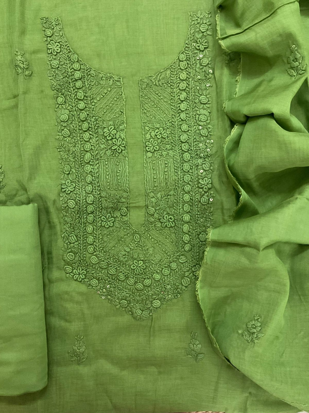 Pure Chanderi Embroidered Suit - Green