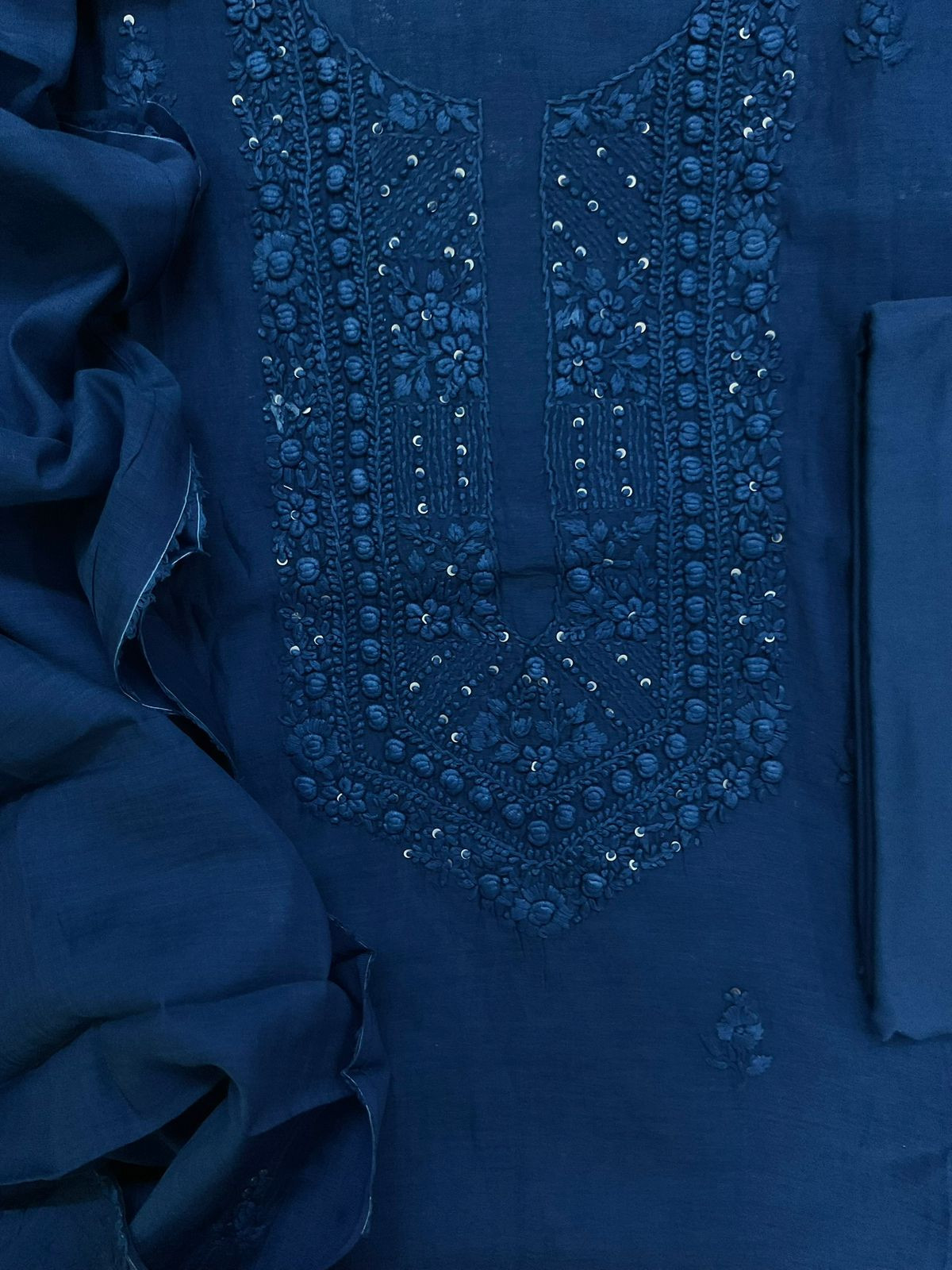 Pure Chanderi Embroidered Suit - Blue