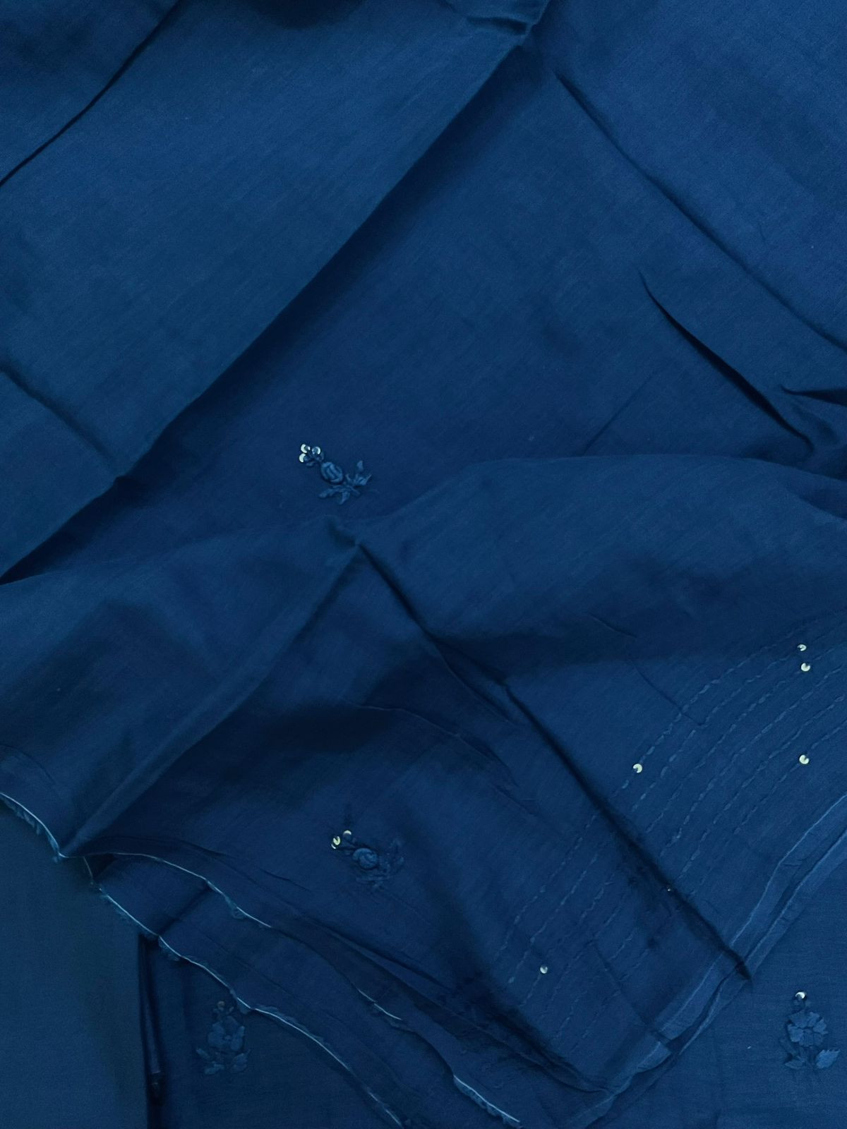 Pure Chanderi Embroidered Suit - Blue