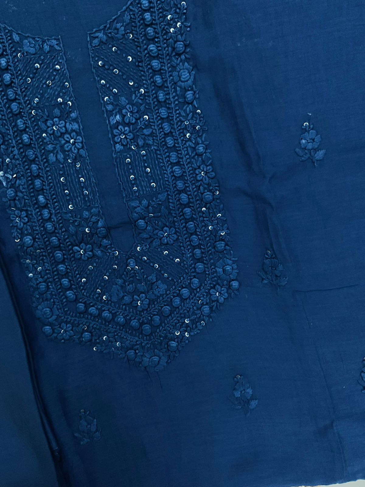 Pure Chanderi Embroidered Suit - Blue