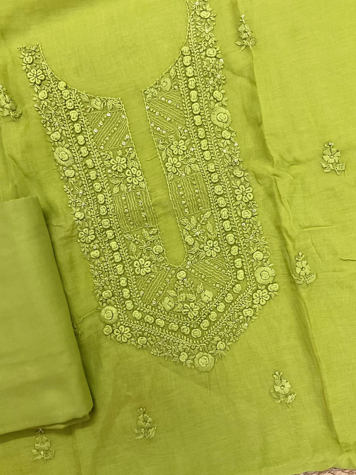 Pure Chanderi Embroidered Suit - Green