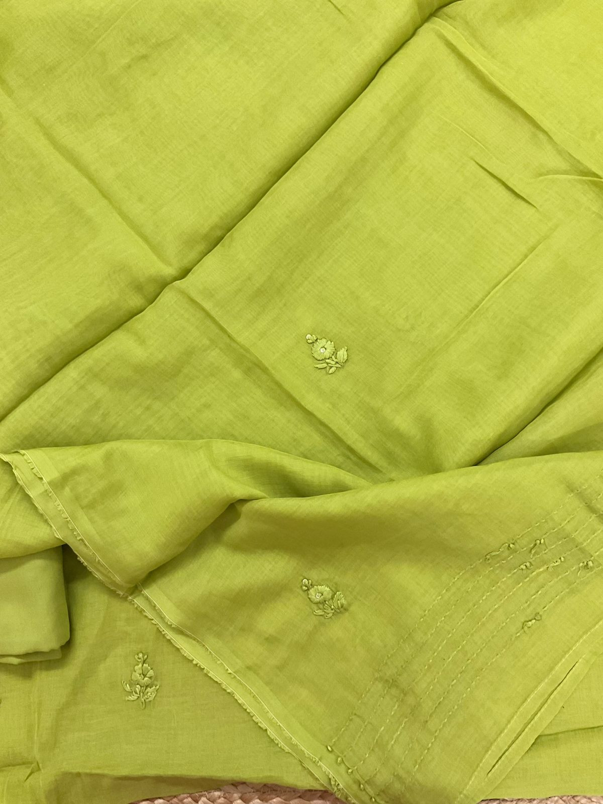 Pure Chanderi Embroidered Suit - Green