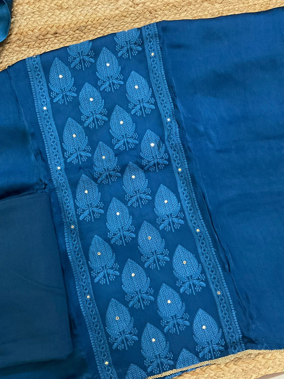 Pure Modal Silk Embroidered Suit - Blue