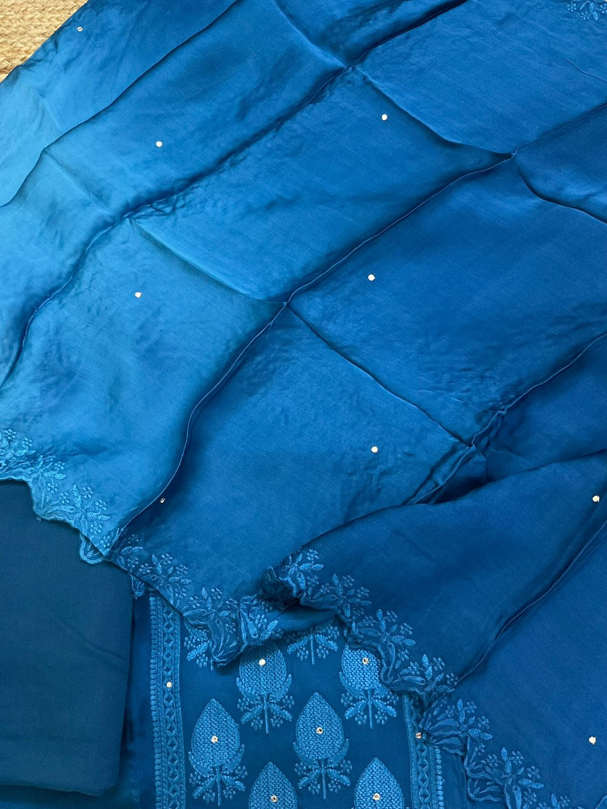 Pure Modal Silk Embroidered Suit - Blue