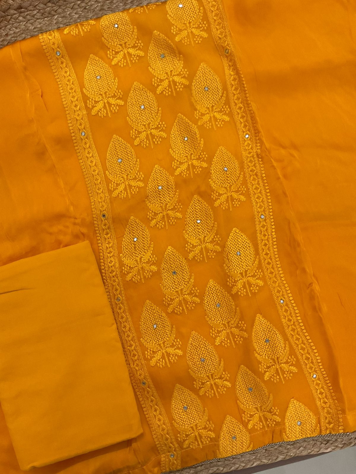 Pure Modal Silk Embroidered Suit - Orange