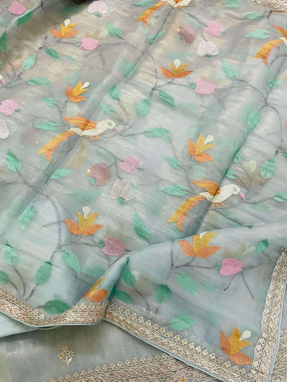 Soft Crushed Tissue Embroidered Suit - Blue