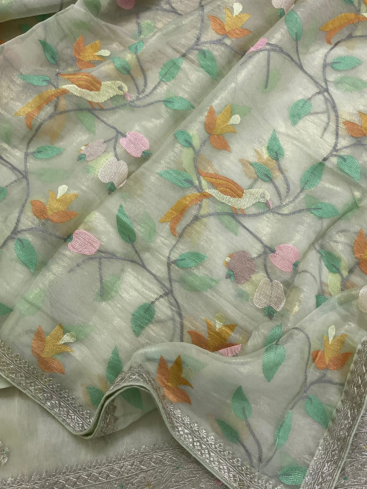 Soft Crushed Tissue Embroidered Suit - Green