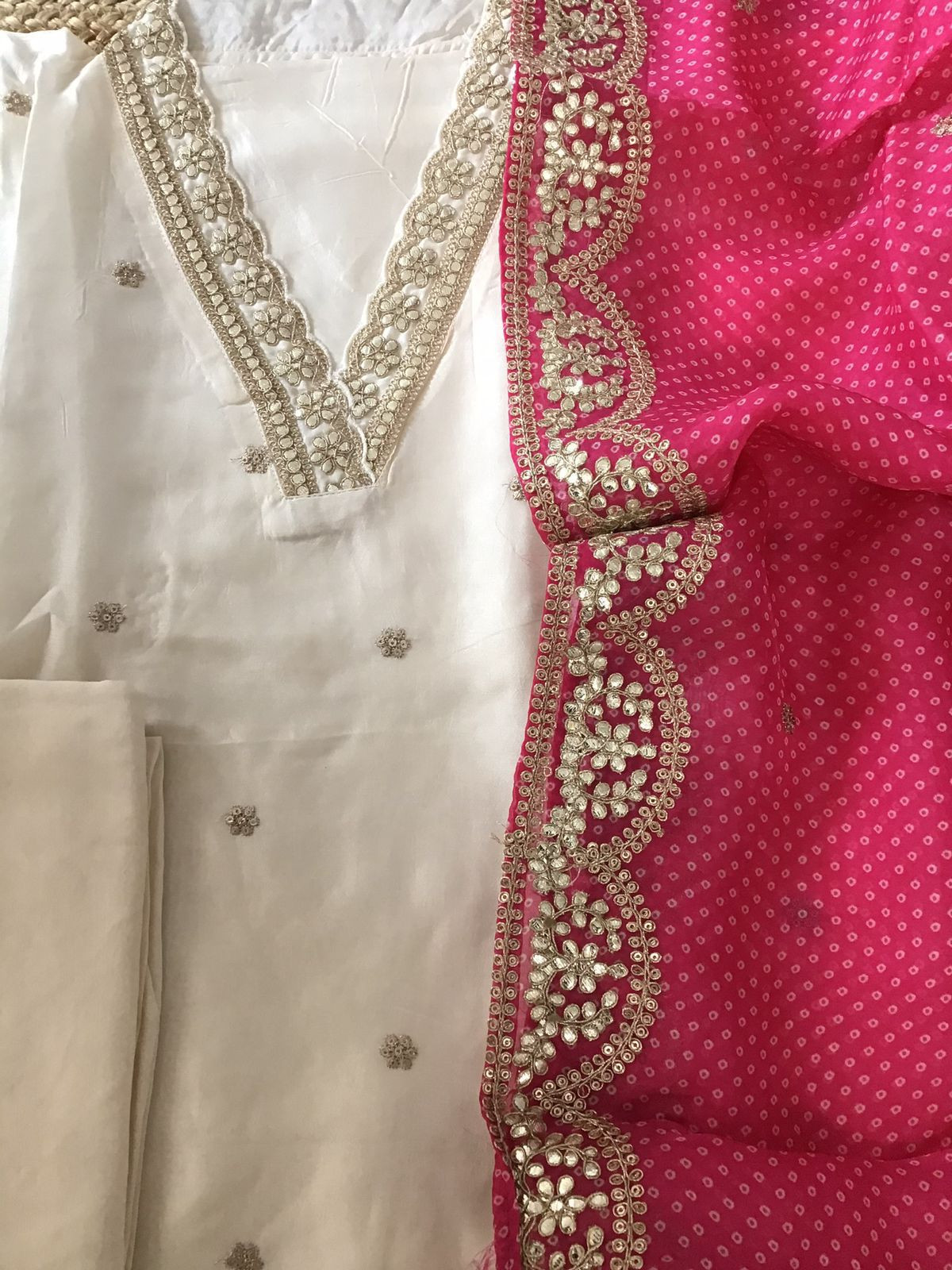 Soft Muslin Silk Embroidered Suit - Off White
