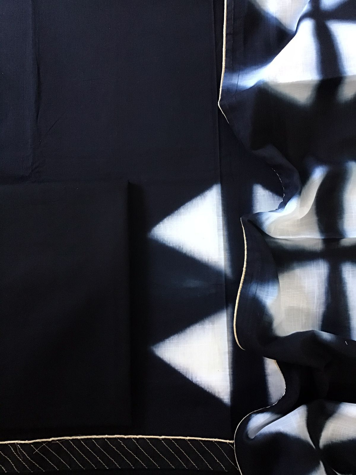 Pure Slub Cotton Printed Suit - Black