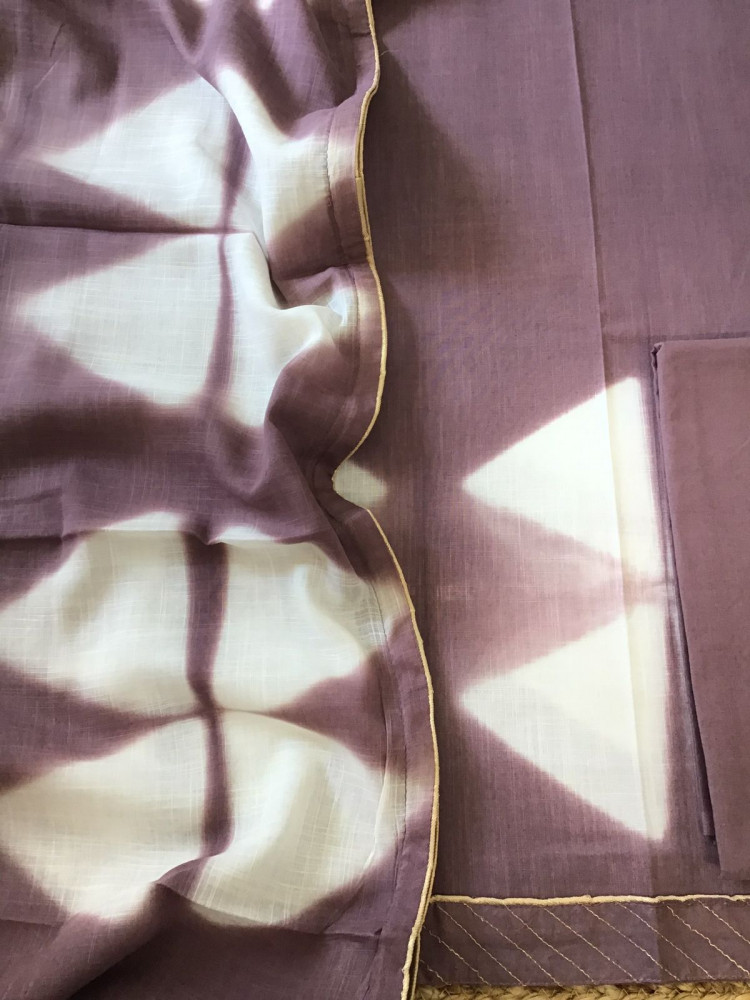 Image of Pure Slub Cotton Printed Suit - Mauve