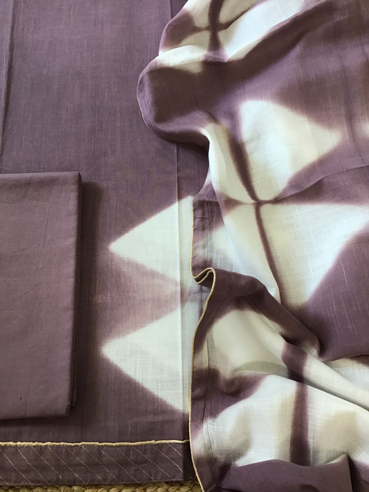 Pure Slub Cotton Printed Suit - Mauve