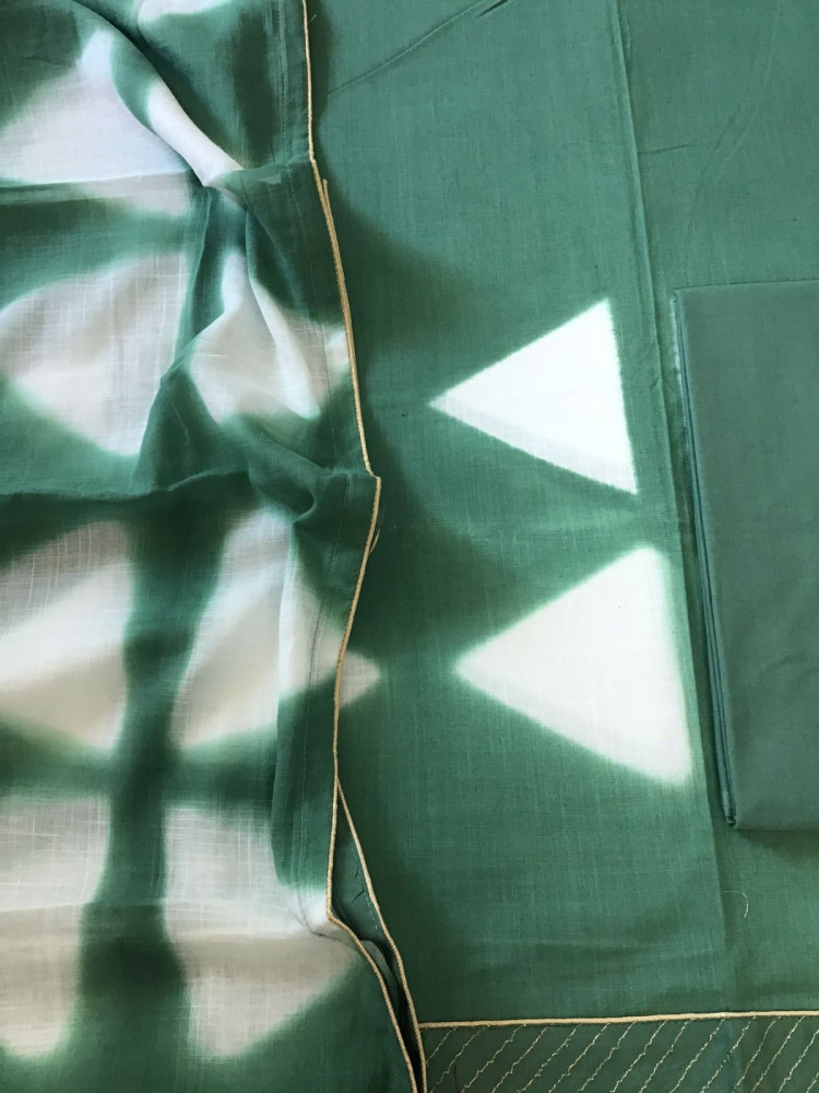 Image of Pure Slub Cotton Printed Suit - Green