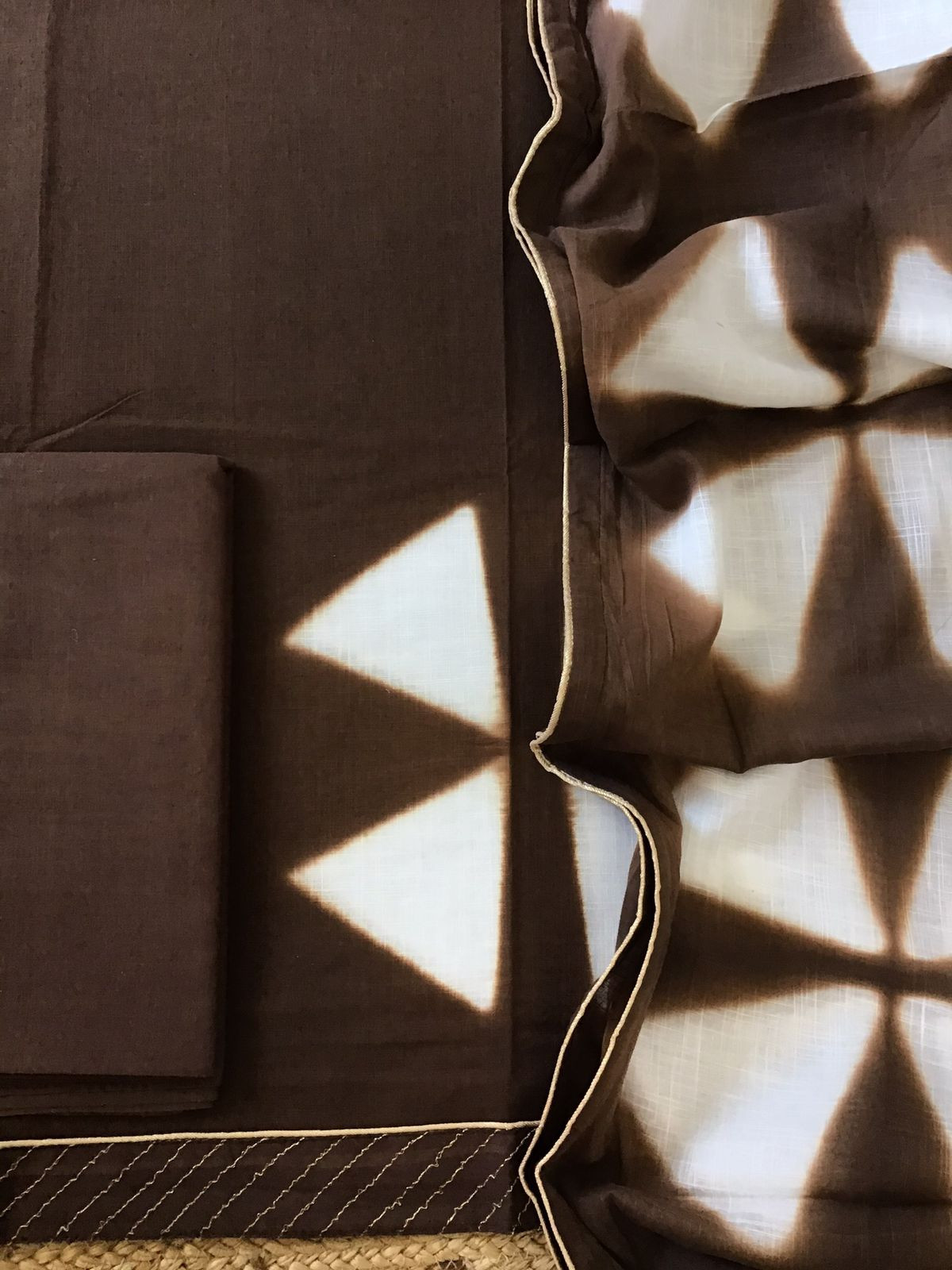 Pure Slub Cotton Printed Suit - Brown