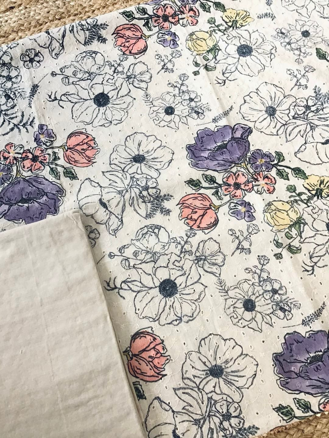 Pure Cotton Printed Embroidered Suit - Beige