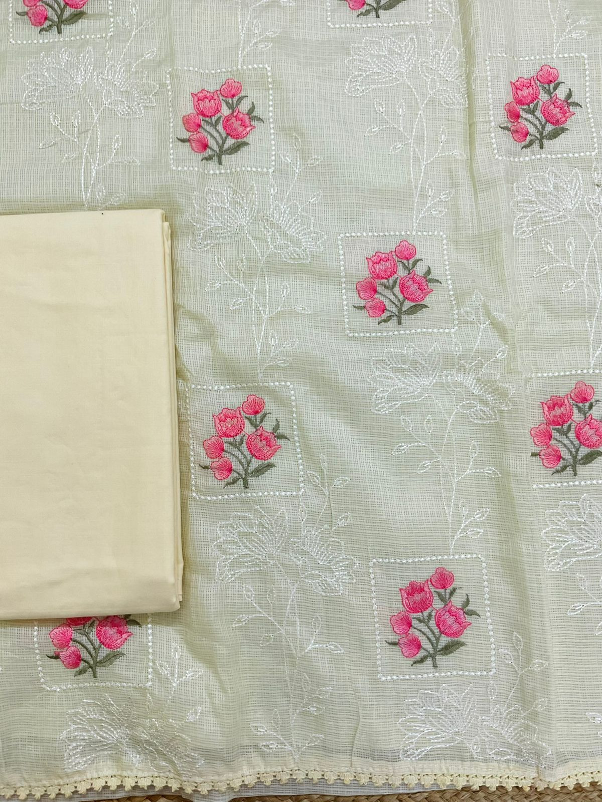 Soft Kota Silk Embroidered Suit - Yellow