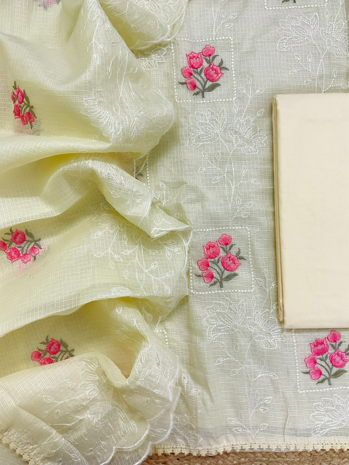 Soft Kota Silk Embroidered Suit - Yellow