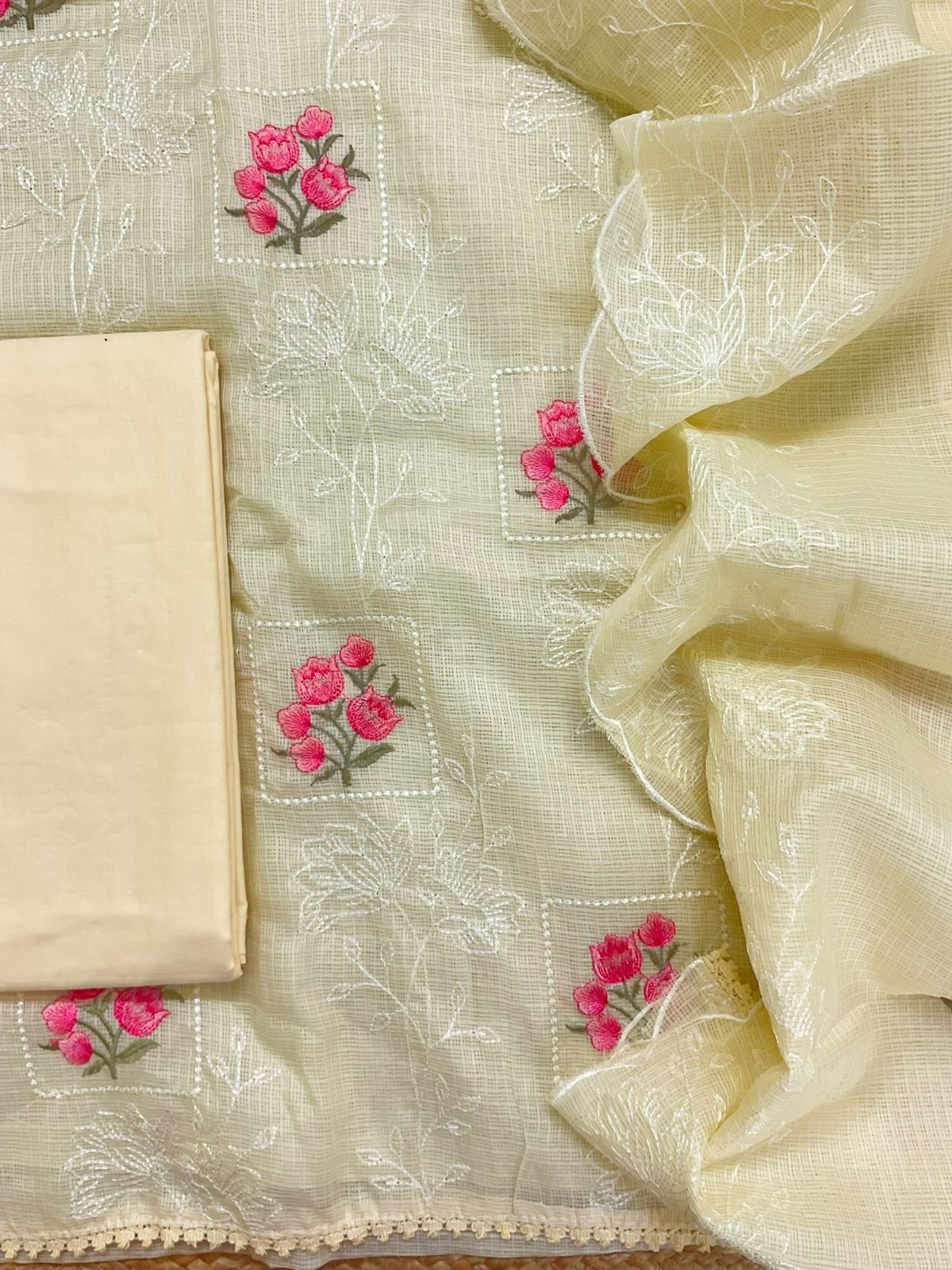 Soft Kota Silk Embroidered Suit - Yellow