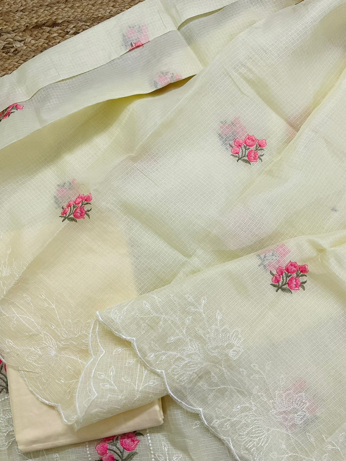 Soft Kota Silk Embroidered Suit - Yellow