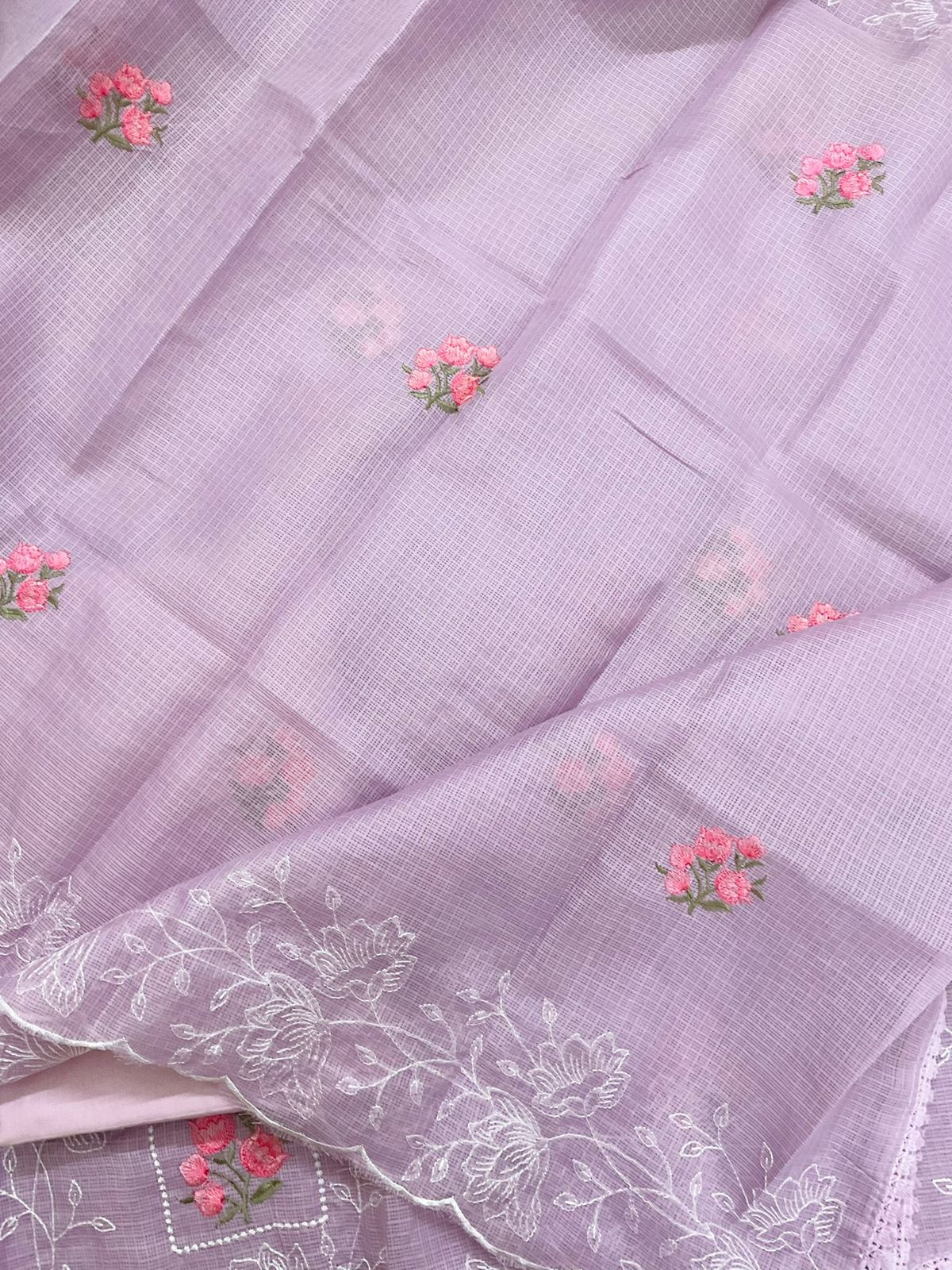 Soft Kota Silk Embroidered Suit - Lavender