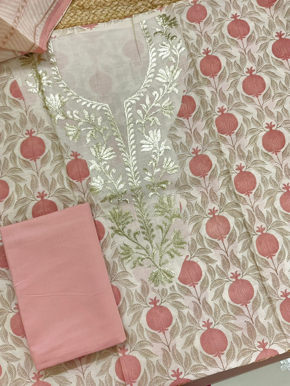 Pure Mul Chanderi Printed Embroidered Suit - Cream