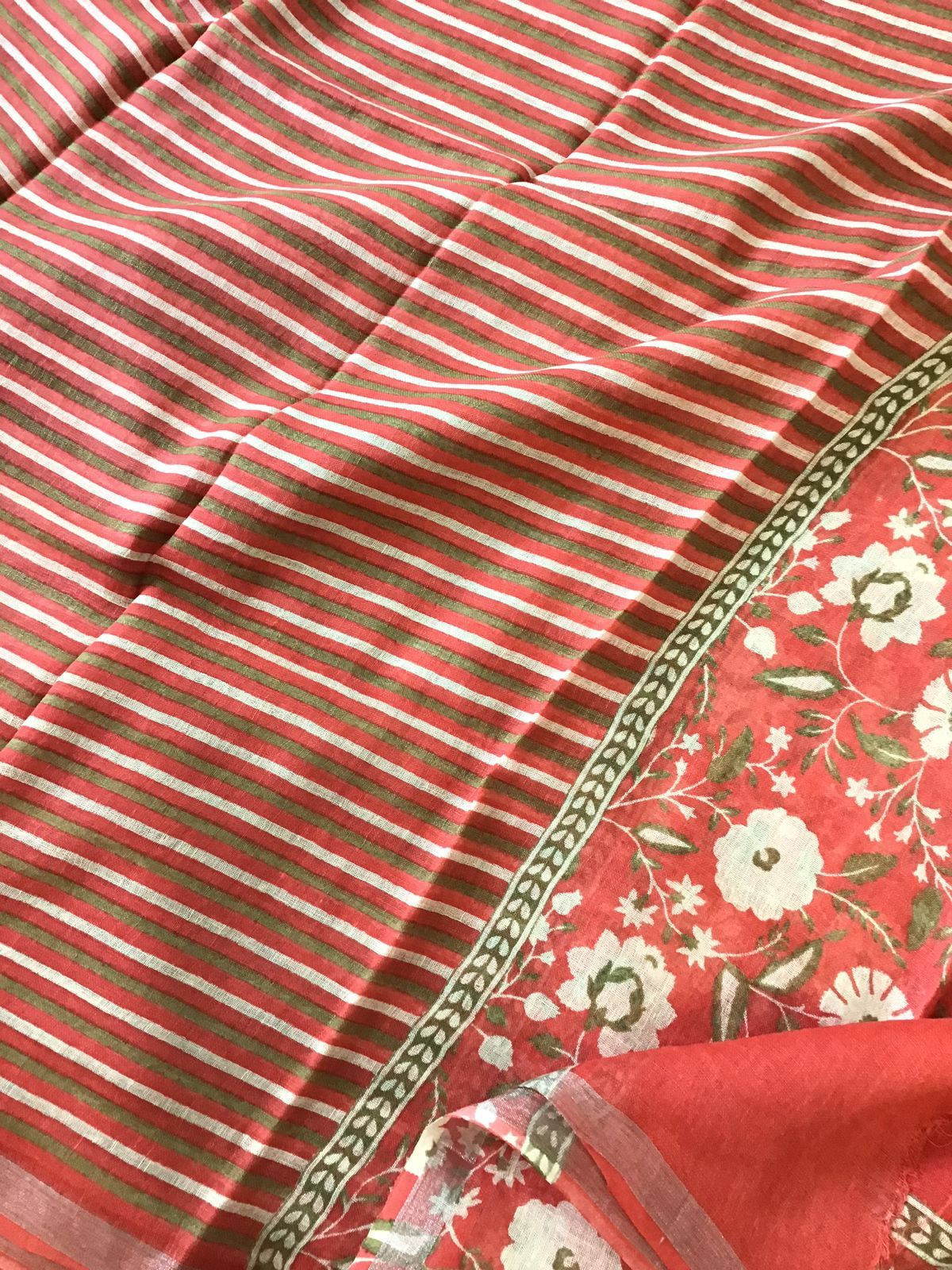 Pure Linen Jute Cotton Printed Suit - Peach