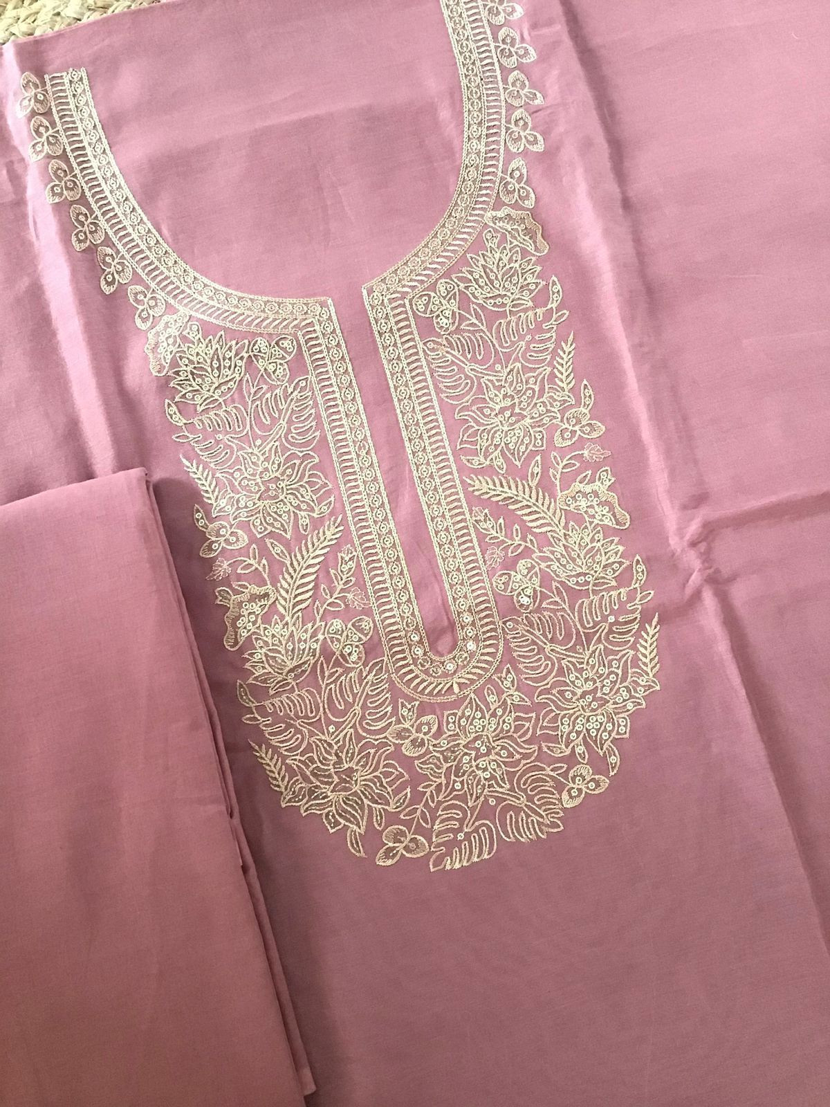 Pure Chanderi Embroidered Suit - Pink
