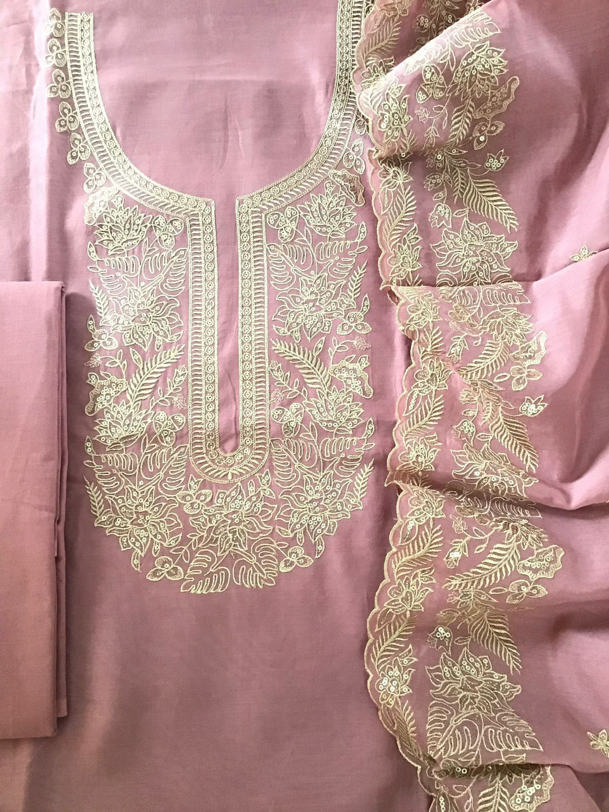Pure Chanderi Embroidered Suit - Pink