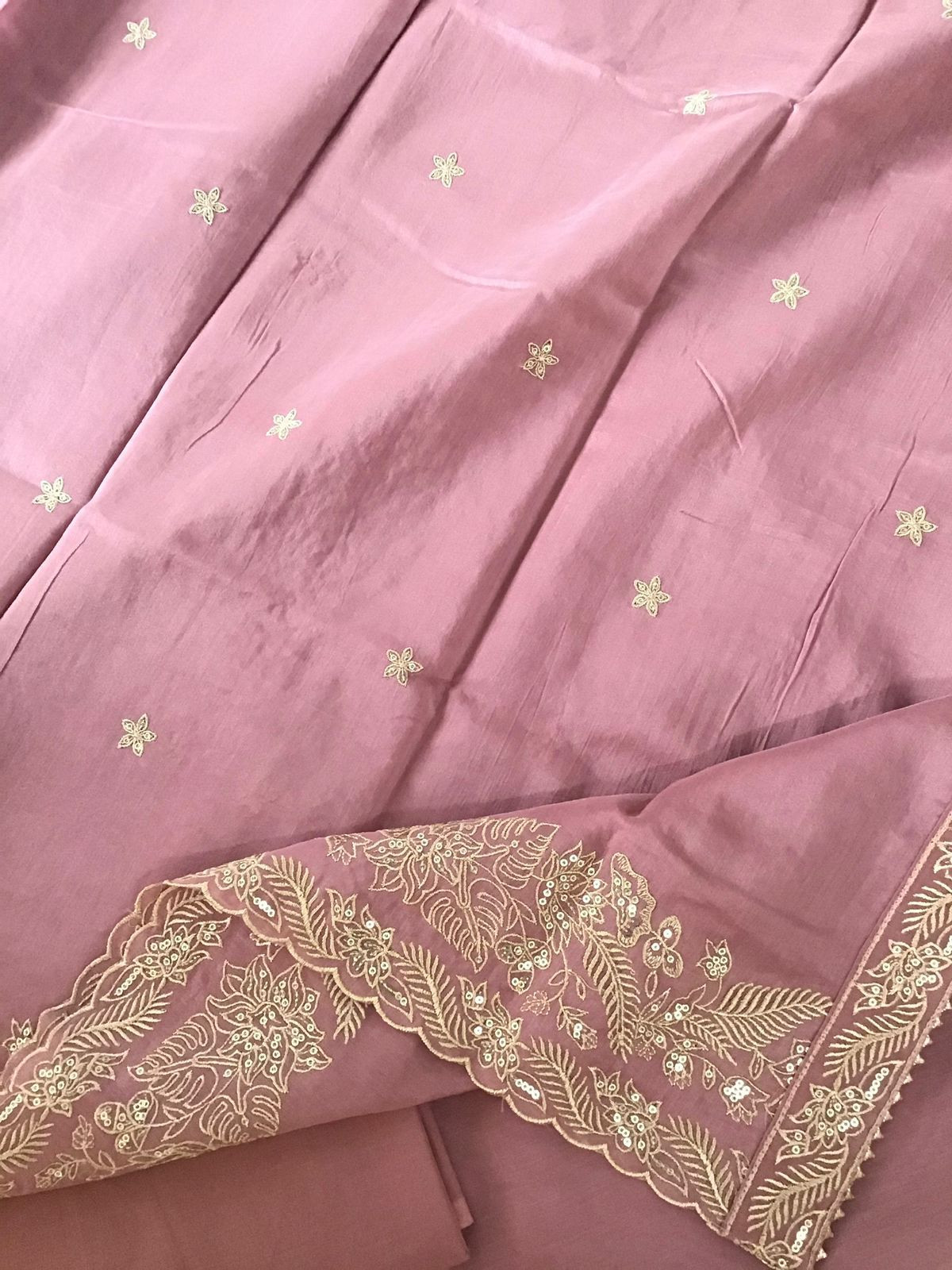 Pure Chanderi Embroidered Suit - Pink