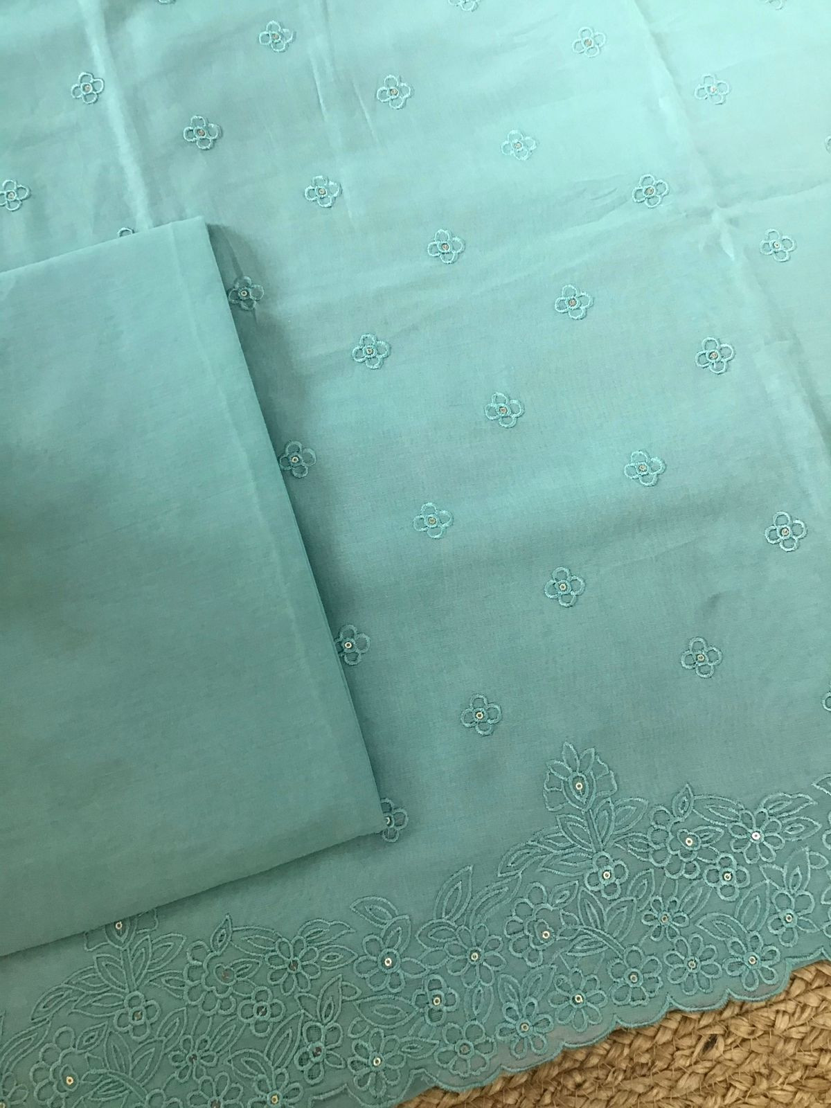 Pure Chanderi Embroidered Suit - Blue