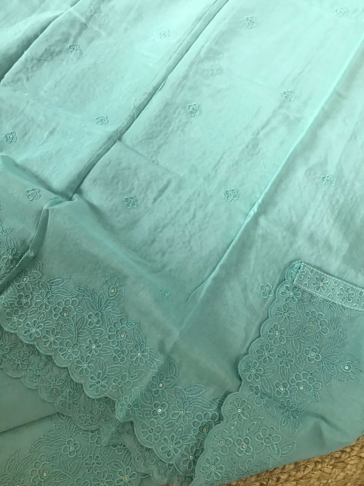 Pure Chanderi Embroidered Suit - Blue