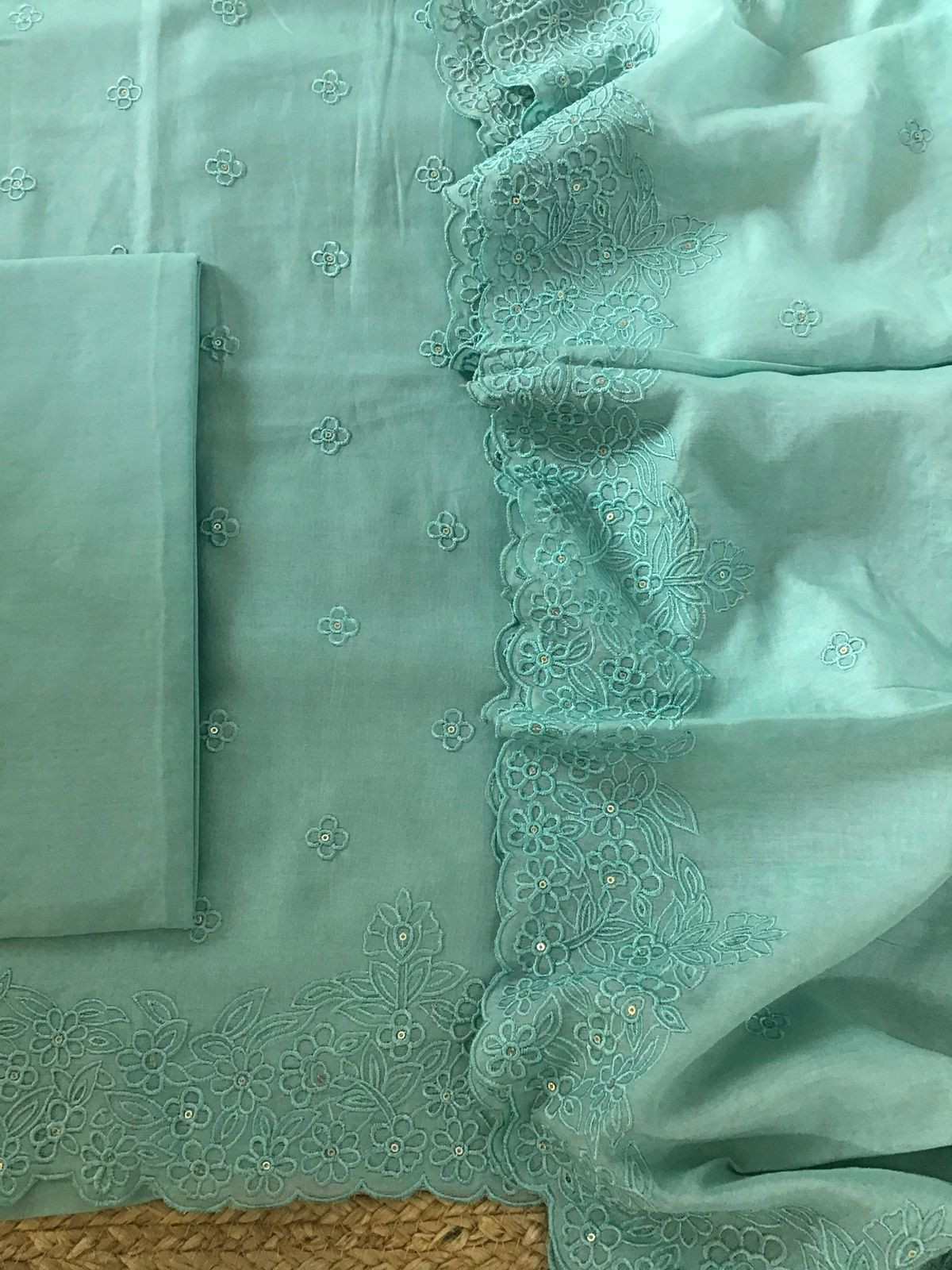 Pure Chanderi Embroidered Suit - Blue