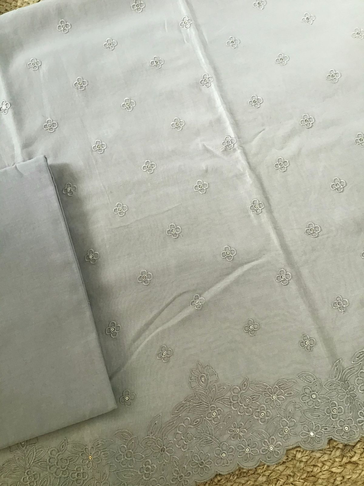 Pure Chanderi Embroidered Suit - Grey