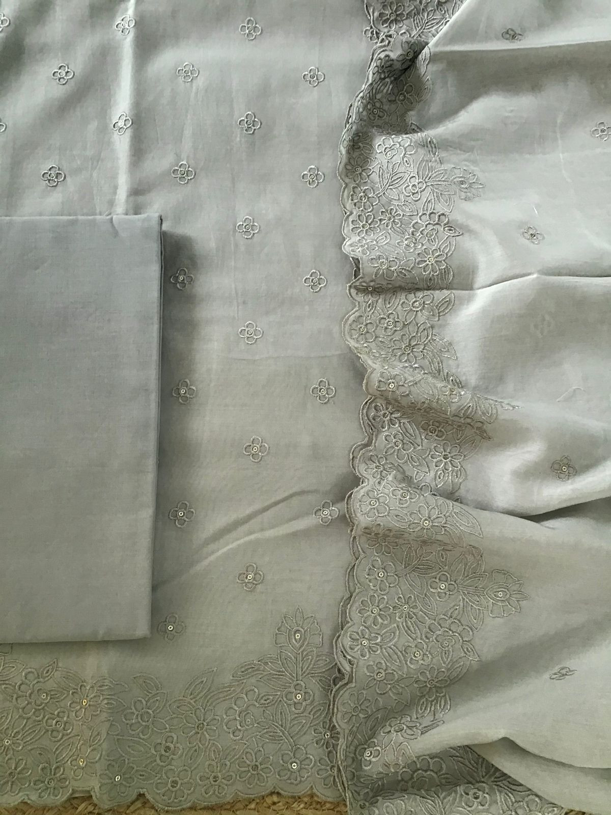 Pure Chanderi Embroidered Suit - Grey