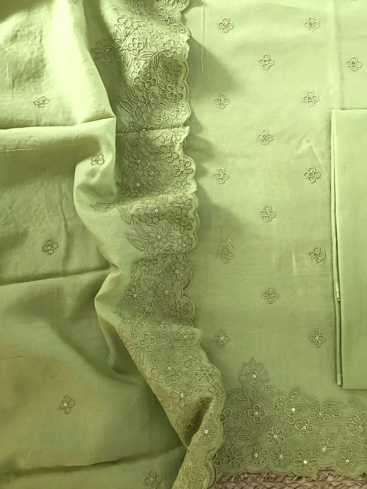 Pure Chanderi Embroidered Suit - Green