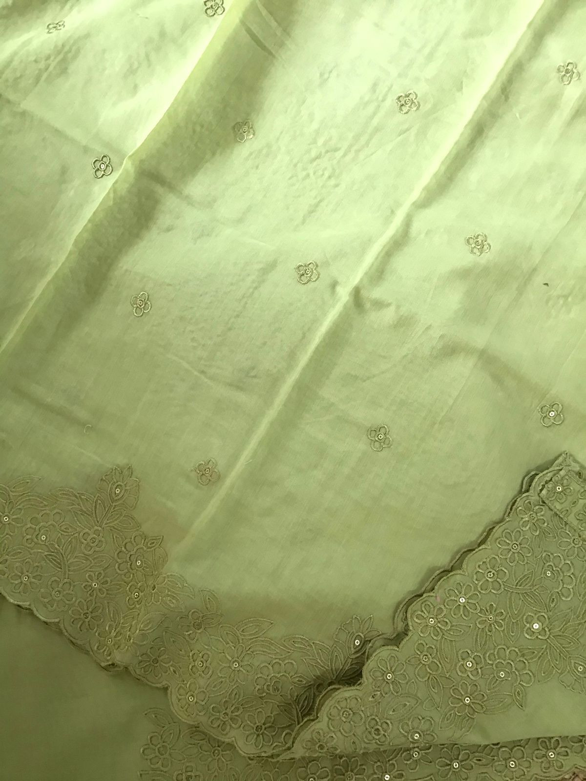 Pure Chanderi Embroidered Suit - Green