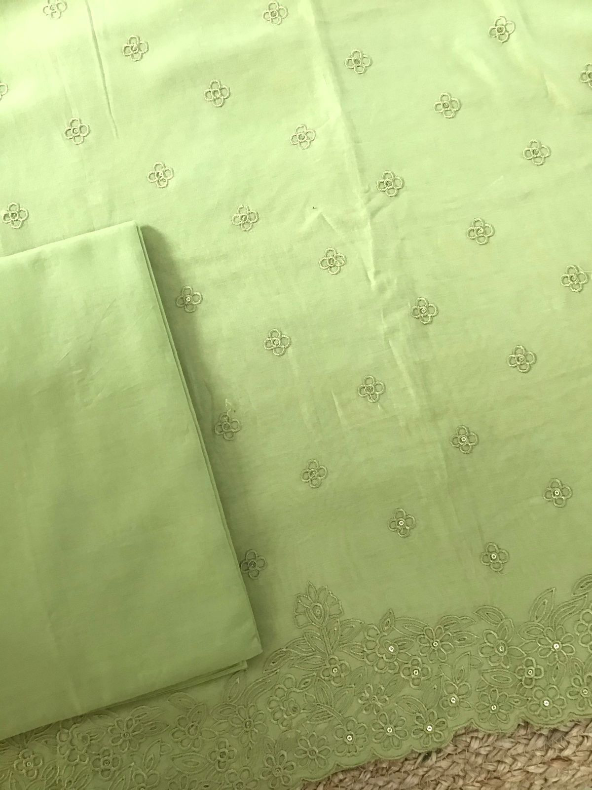 Pure Chanderi Embroidered Suit - Green