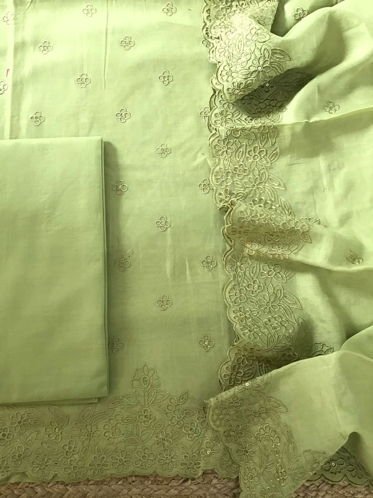 Pure Chanderi Embroidered Suit - Green