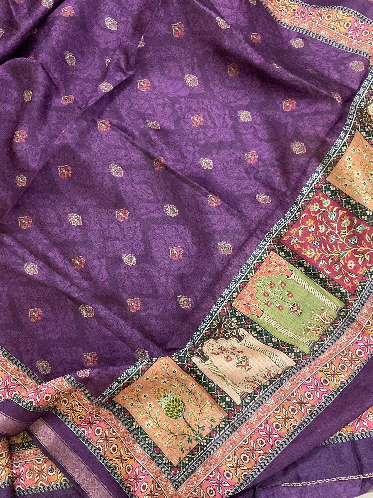 Soft Fine Kora Chanderi Printed Embroidered Suit - Purple
